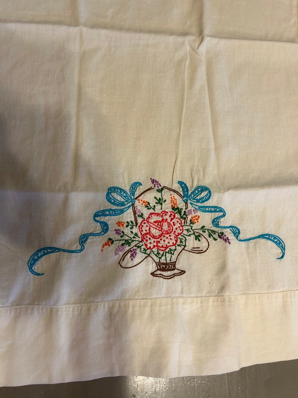 Vintage Embroidered Pillow Case Floral